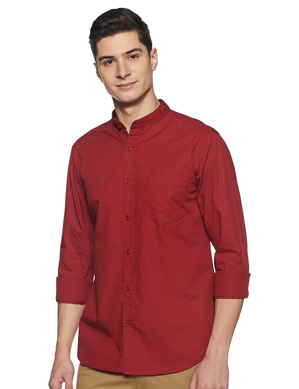 red regular fit collarless shirt
