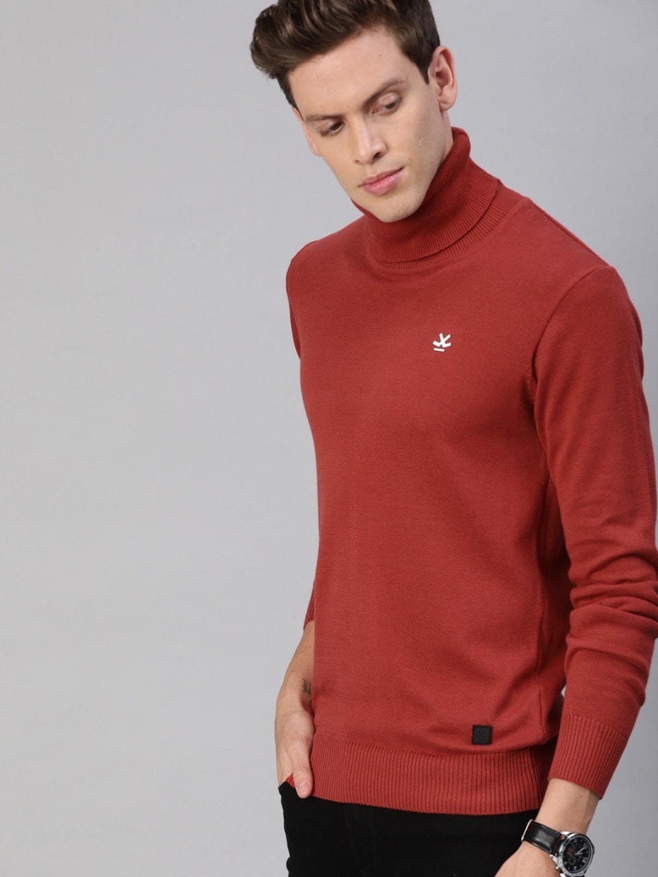 Men Red Solid Pullover Sweater