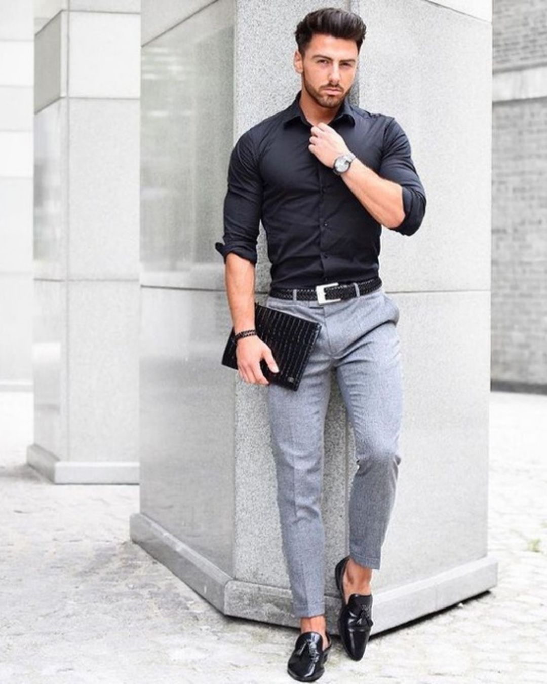 black shirt combination pant formal