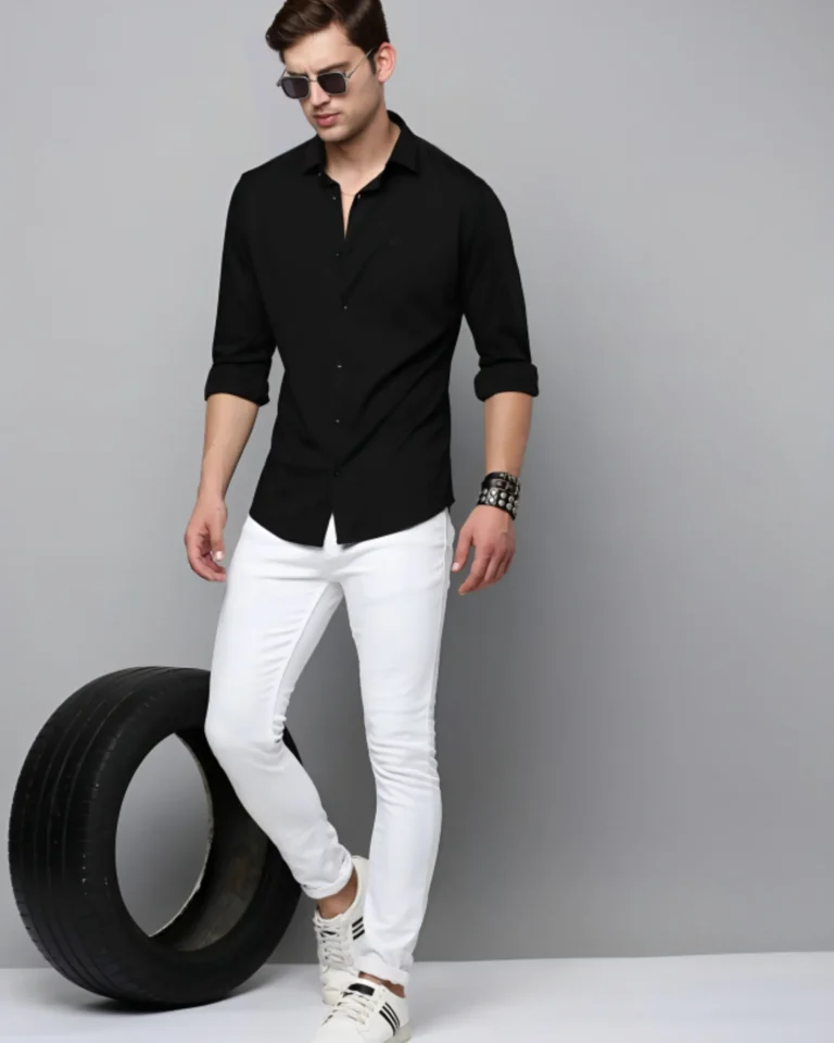 black shirt and white touser combination
