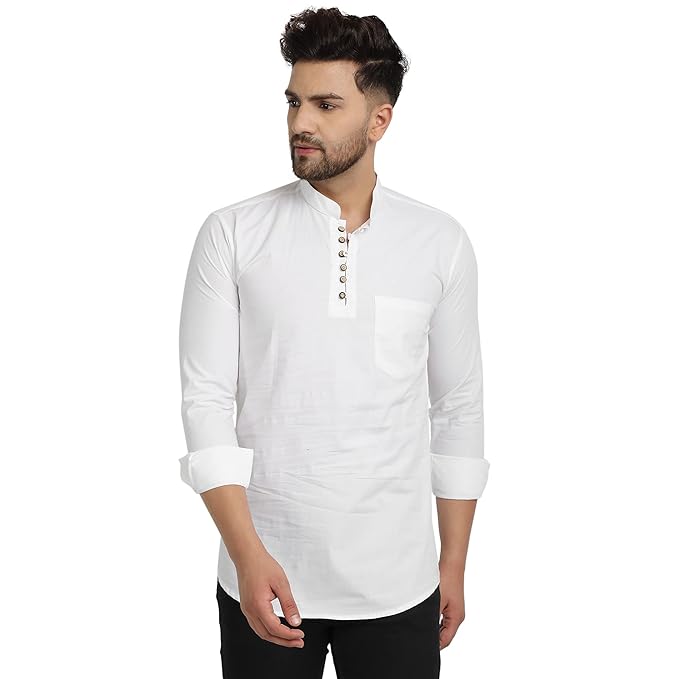 Majestic Man Cotton Solid Casual Short Kurta for Men