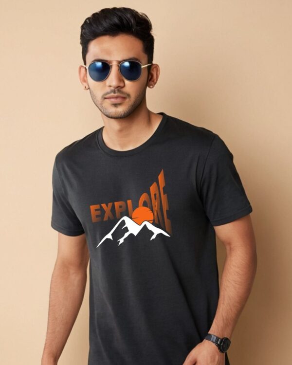 EXPLORE Printed Black T-Shirt For Men