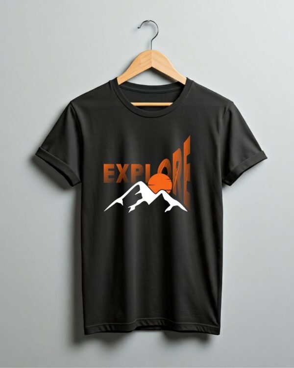 EXPLORE Printed Black T-Shirt For Men - Image 2