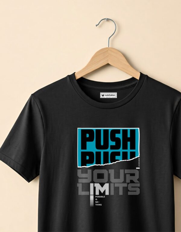 PUSH YOUR LIMITS Printed Black T-Shirt For Men - Image 2