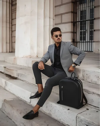 Black shirt combination blazer